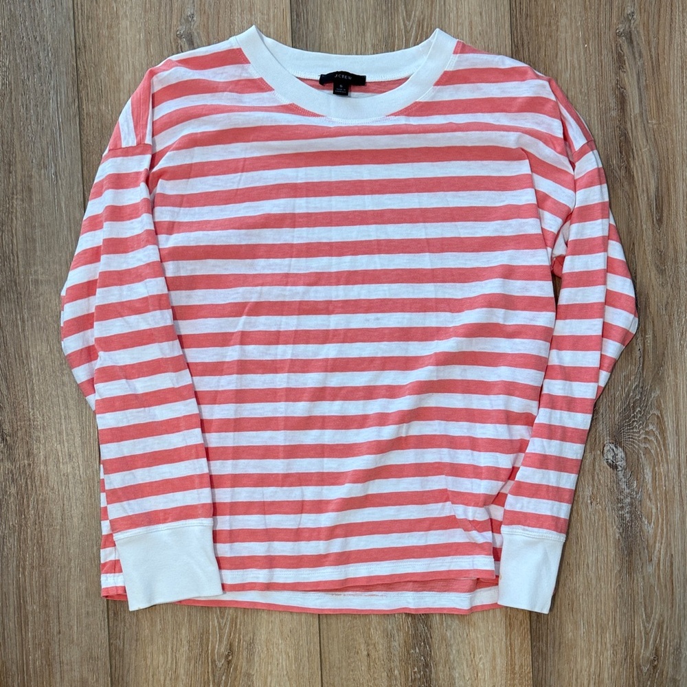 Coral and White Striped Long Sleeve Tee